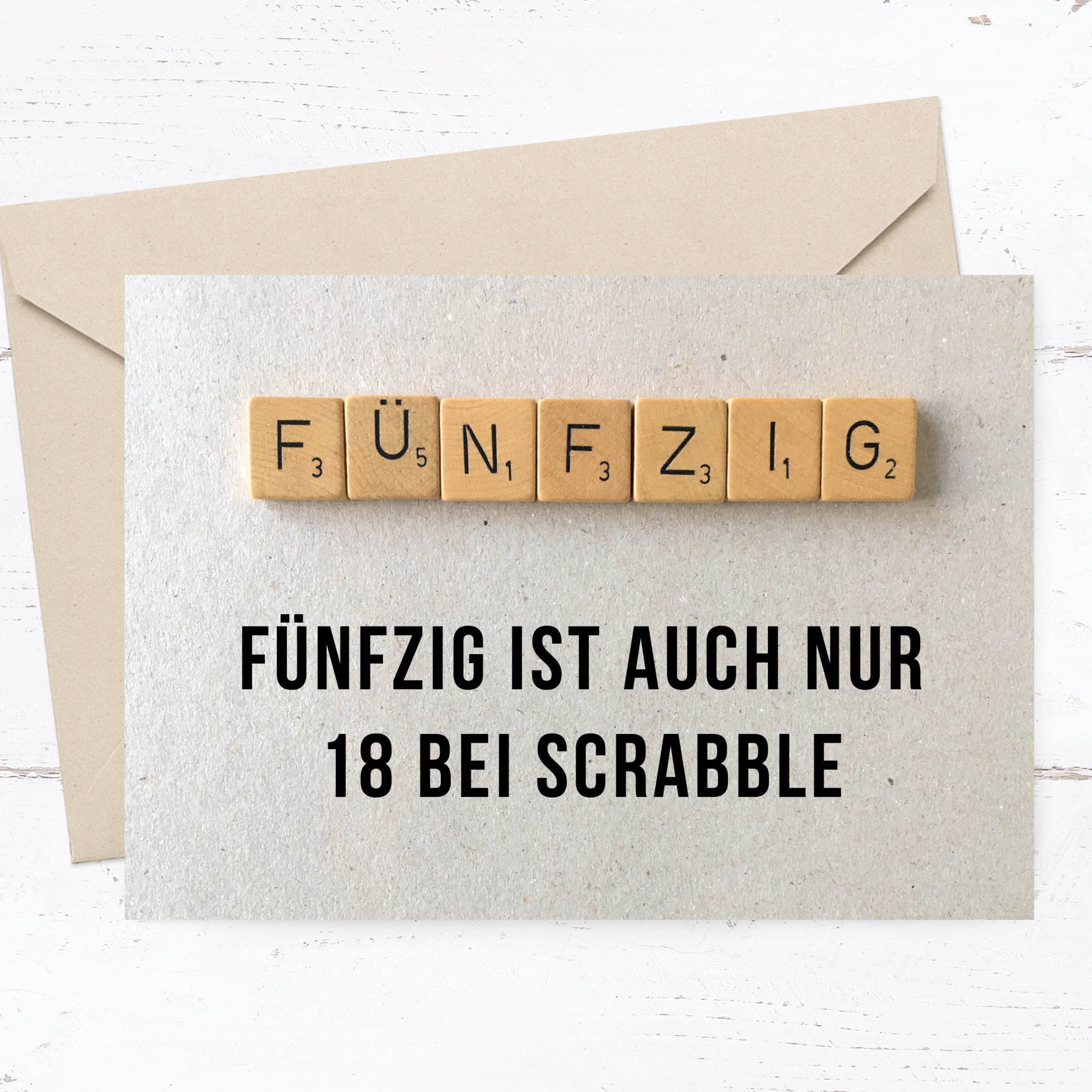 FÜNFZIG ist auch nur 18 bei Scrabble - Vorderseite